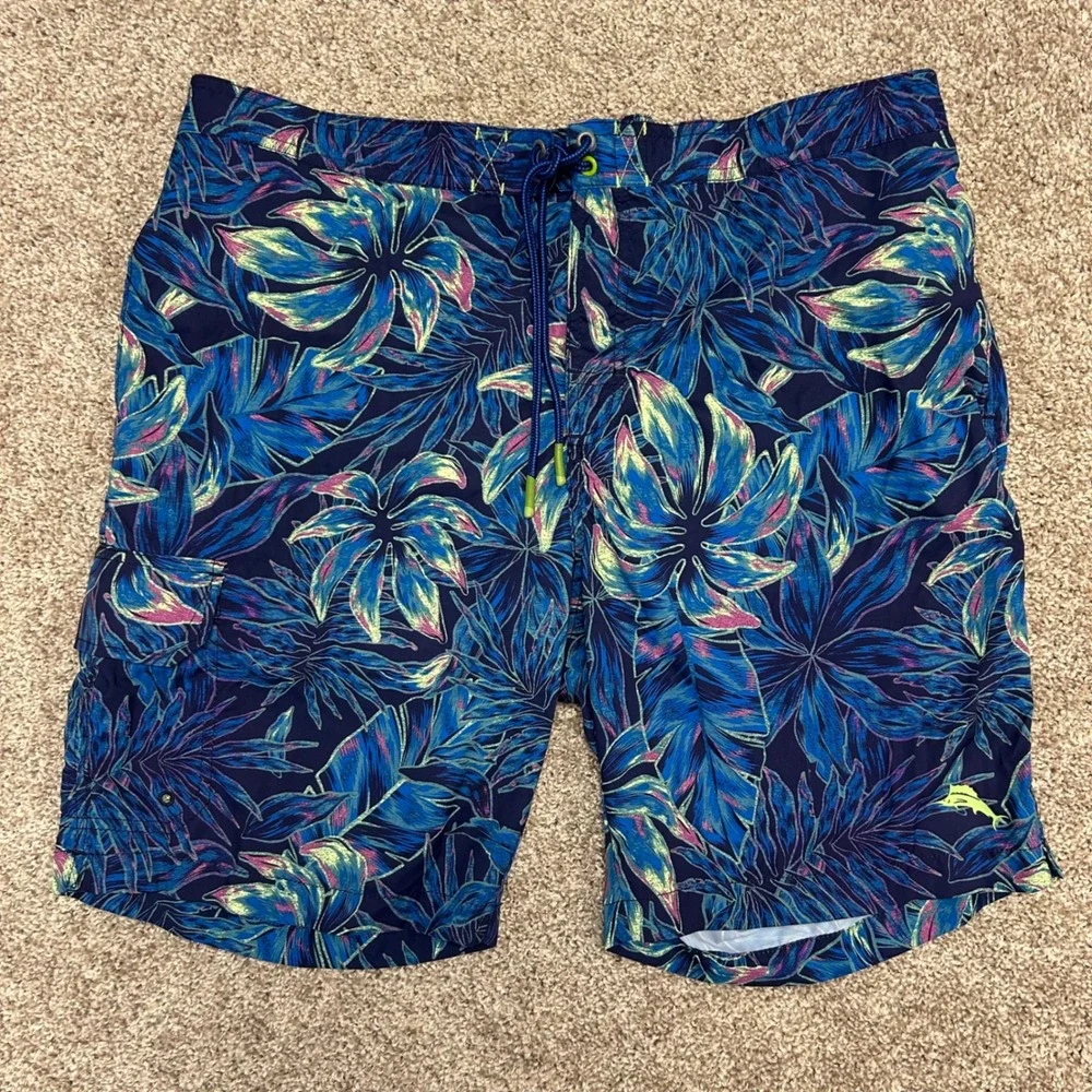 Tommy Bahama Men's XL Blue Tropical Floral Swim Trunks Board Shorts Mesh Lined